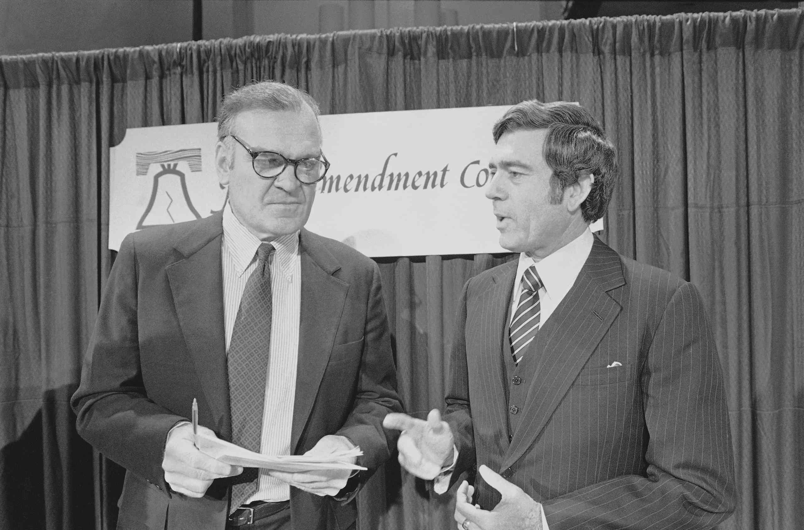 Pollster George_Gallup Jr and CBS News correspondent Dan Rather